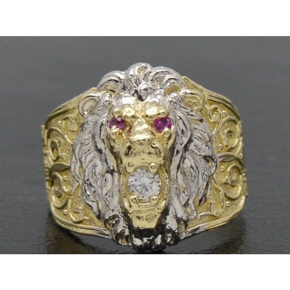 Real Solid 10K Yellow Gold Mens Lion Head Ring cz 20mm ALL Sizes